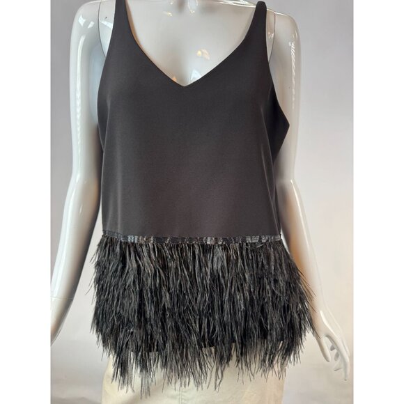 Romeo + Juliet Couture Black Feather Fringe V-Neck Tank Top L - Picture 8 of 16
